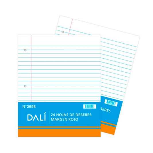 HOJAS DE DEBERES MARGEN ROJO DALI 24HOJAS 2698