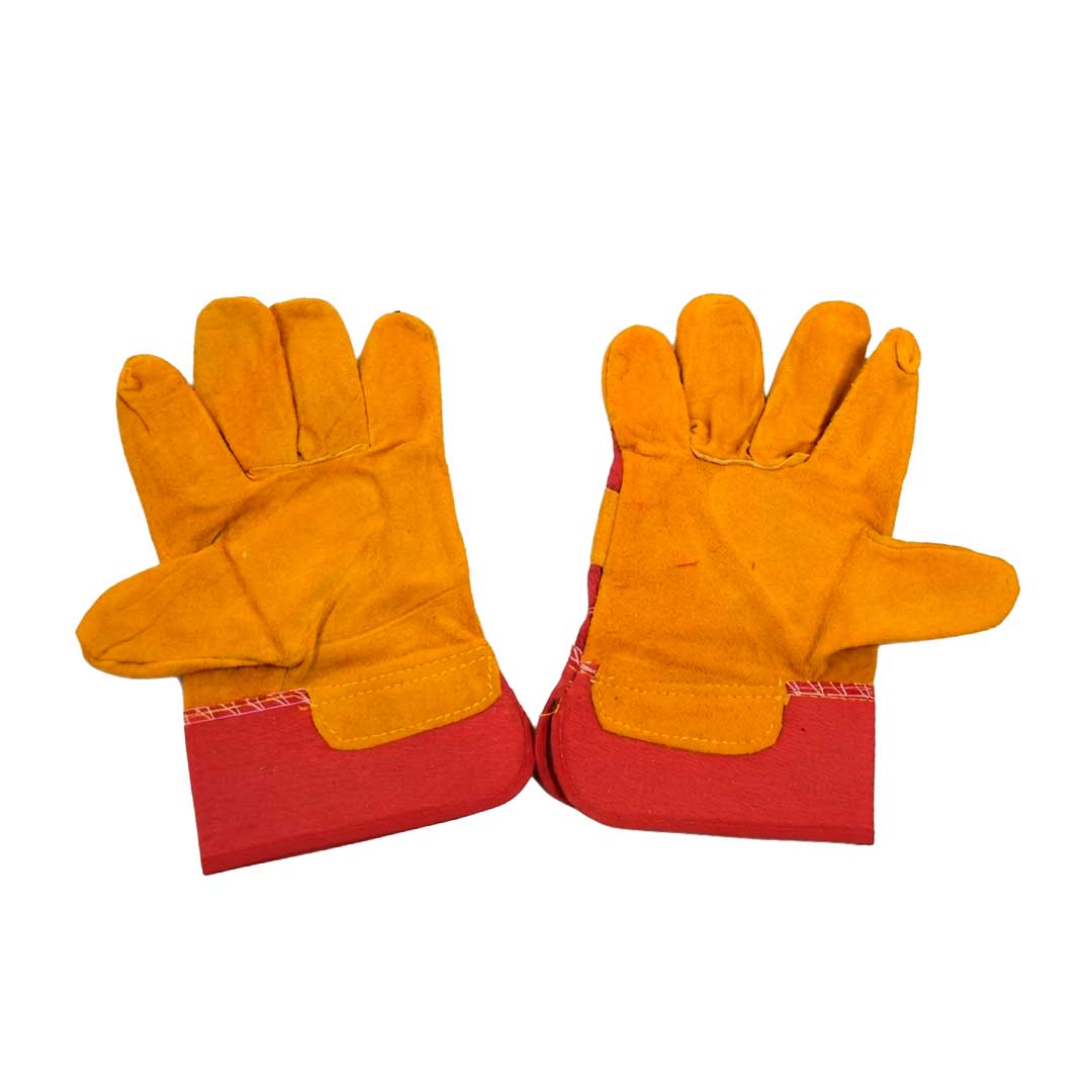 GUANTE CUERO Y LONA COLOR MARRON/ROJO LH-5281
