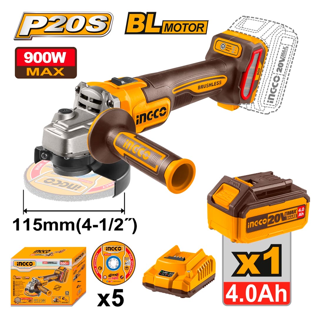 AMOLADORA ANGULAR INGCO 20V +DISCOS CAGLI261521