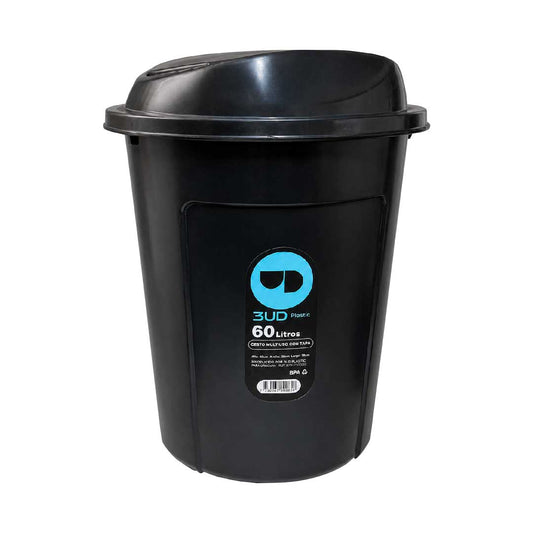 BASURERO NEGRO TAPA BASCULANTE 60LTS