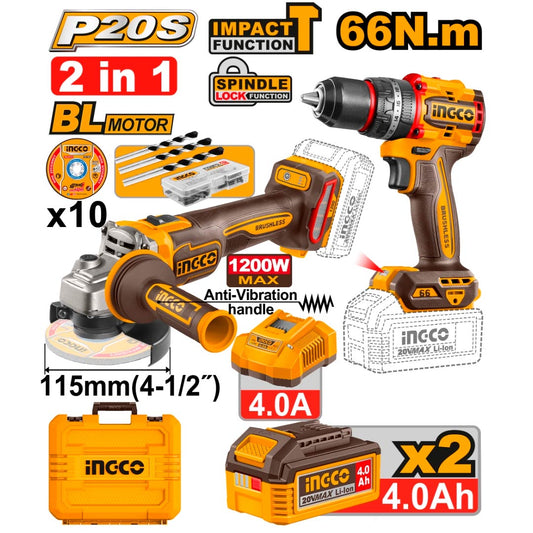 COMBO AMOLADORA+TALADRO INGCO C/2BAT+CAR 20256
