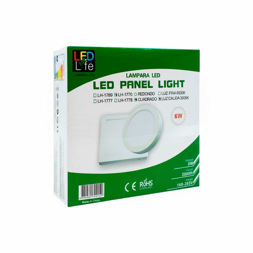 PLAFON 6W CUADRADO LUZ CALIDA LED LIFE LH-1770