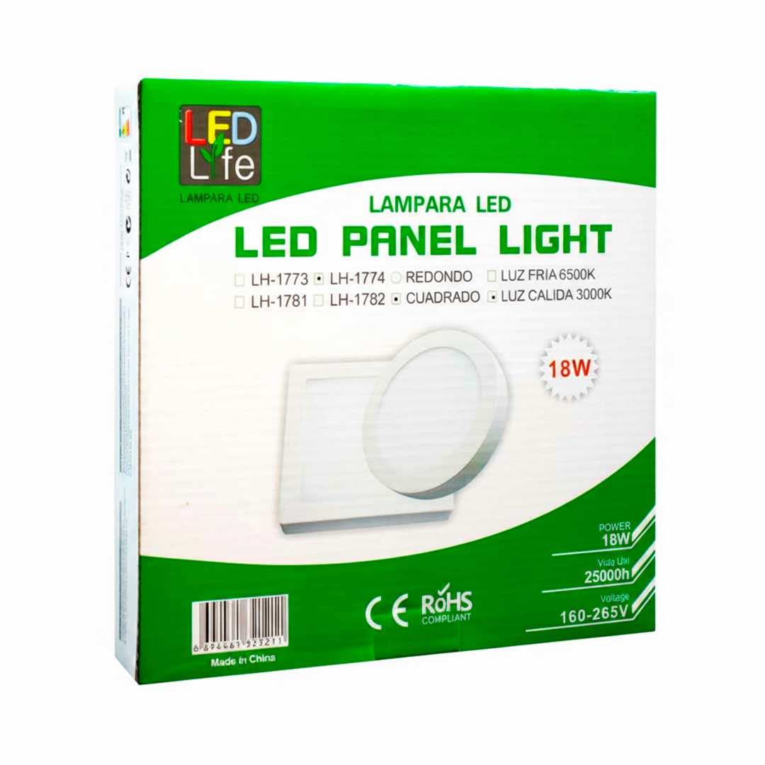 PLAFON 18W CUADRADO LUZ CALIDA LED LIFE LH-1774