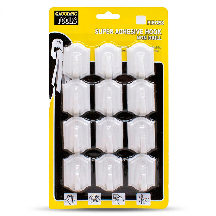 COLGADOR PLASTICO AUTOADHESIVO 12 UNIDADES LH-1216