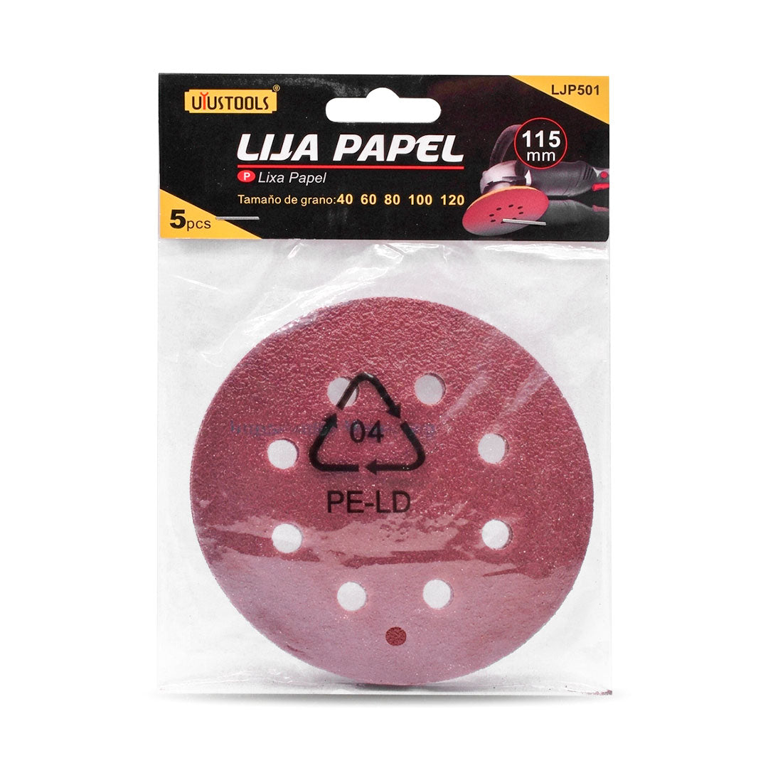 DISCO DE LIJA 5 UNID 4 1/2” PERFORADO UYUS LJP501