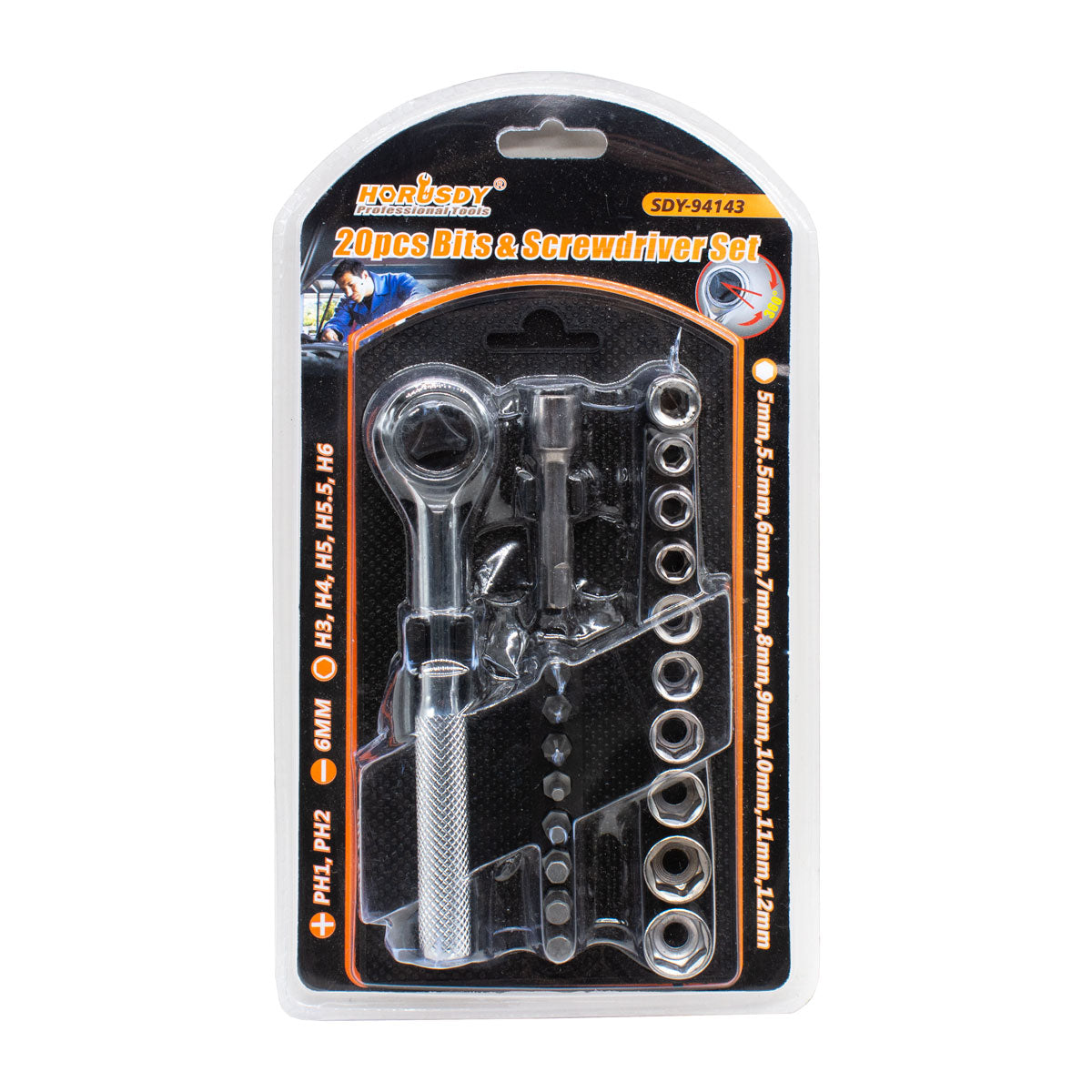 JUEGO DE DADO Y PUNTA 1/4” 20PZ 5-12MM LH-1963