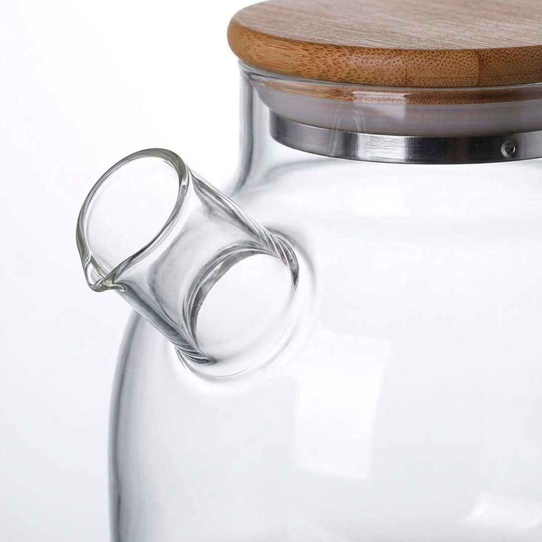 TETERA DE VIDRIO 1000ML CON TAPA MADERA LH-3078