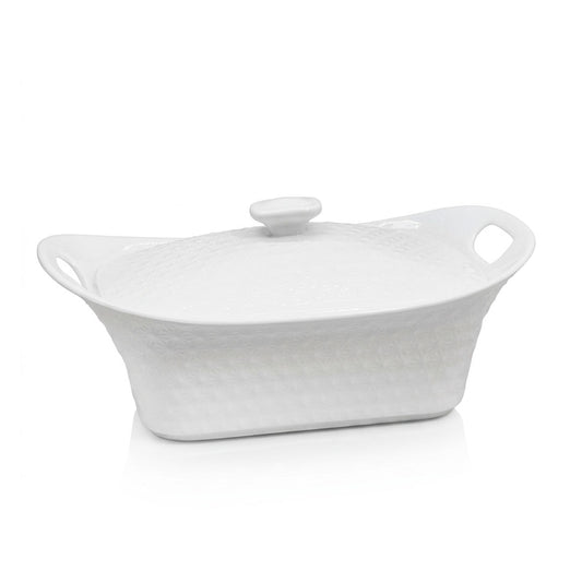 BOWL CERAMICO 27CM RECTANGULAR CON TAPA LH-3832
