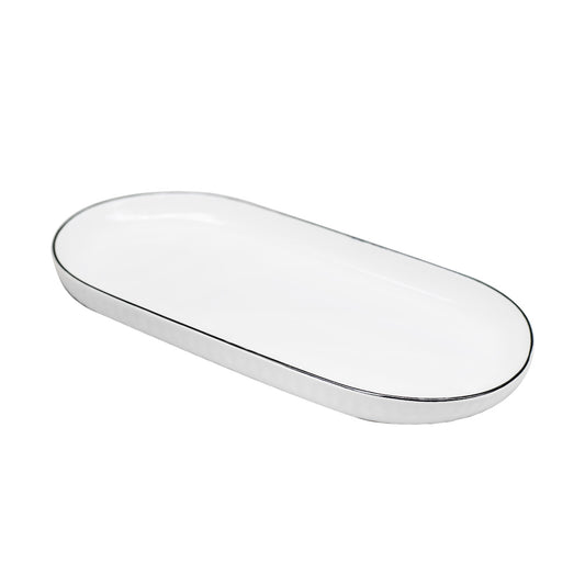 FUENTE CERAMICA 30X16CM OVALADA BLANCA LH-3821
