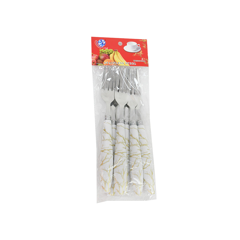 TENEDOR DE MESA 6PZ MANGO PLASTICO BLANCO LH-3743