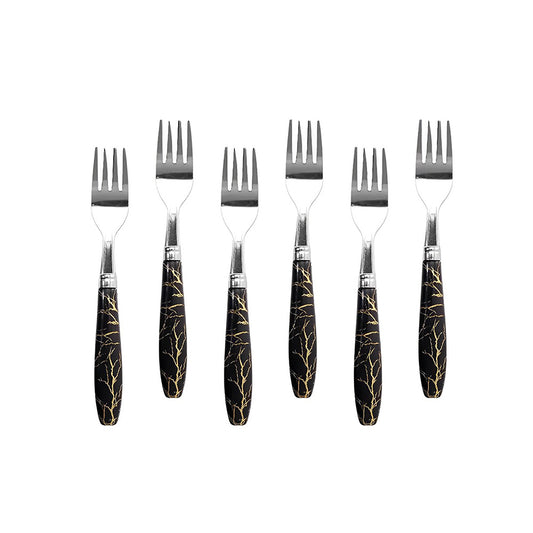 TENEDOR DE POSTRE 6PZ MANGO PLASTICO NEGRO LH-3748