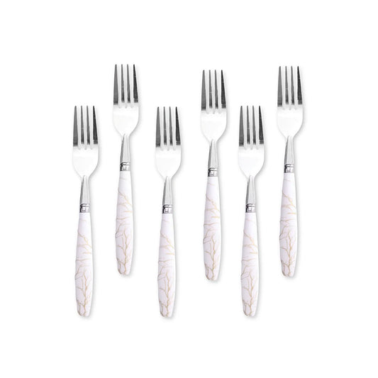 TENEDOR POSTRE 6PZ MANGO PLASTICO BLANCO LH-3749