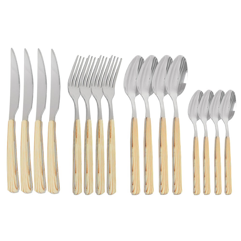 CUBIERTOS 16PZ EN CAJA MANGO BEIGE LH-3752
