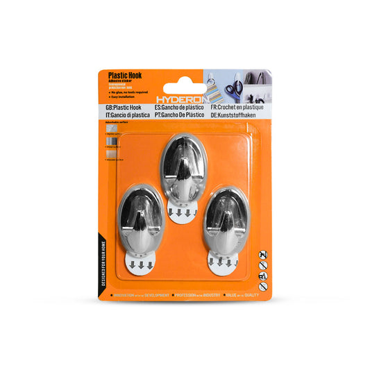 COLGADOR OVALADO PLASTICO 3PZ CROMADO 50MM LH-3585