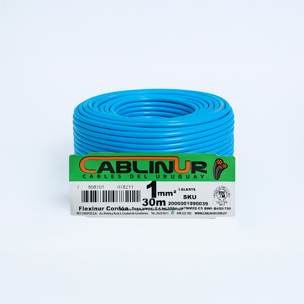 CABLE 1X1MM 30 METROS CABLINUR CELESTE FLCO1C30