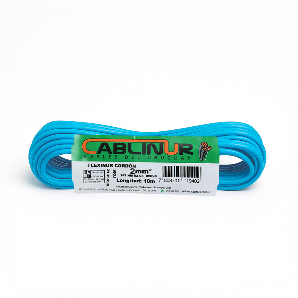CABLE 1X2MM 10 METROS CELESTE CABLINUR FLC02C10