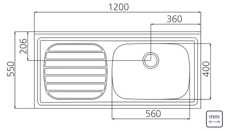 MESADA TRAMONTINA 120 X 55 CM PILETA Der