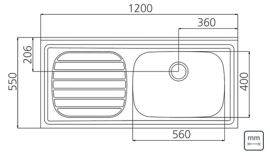 MESADA TRAMONTINA 120 X 55 CM PILETA Der