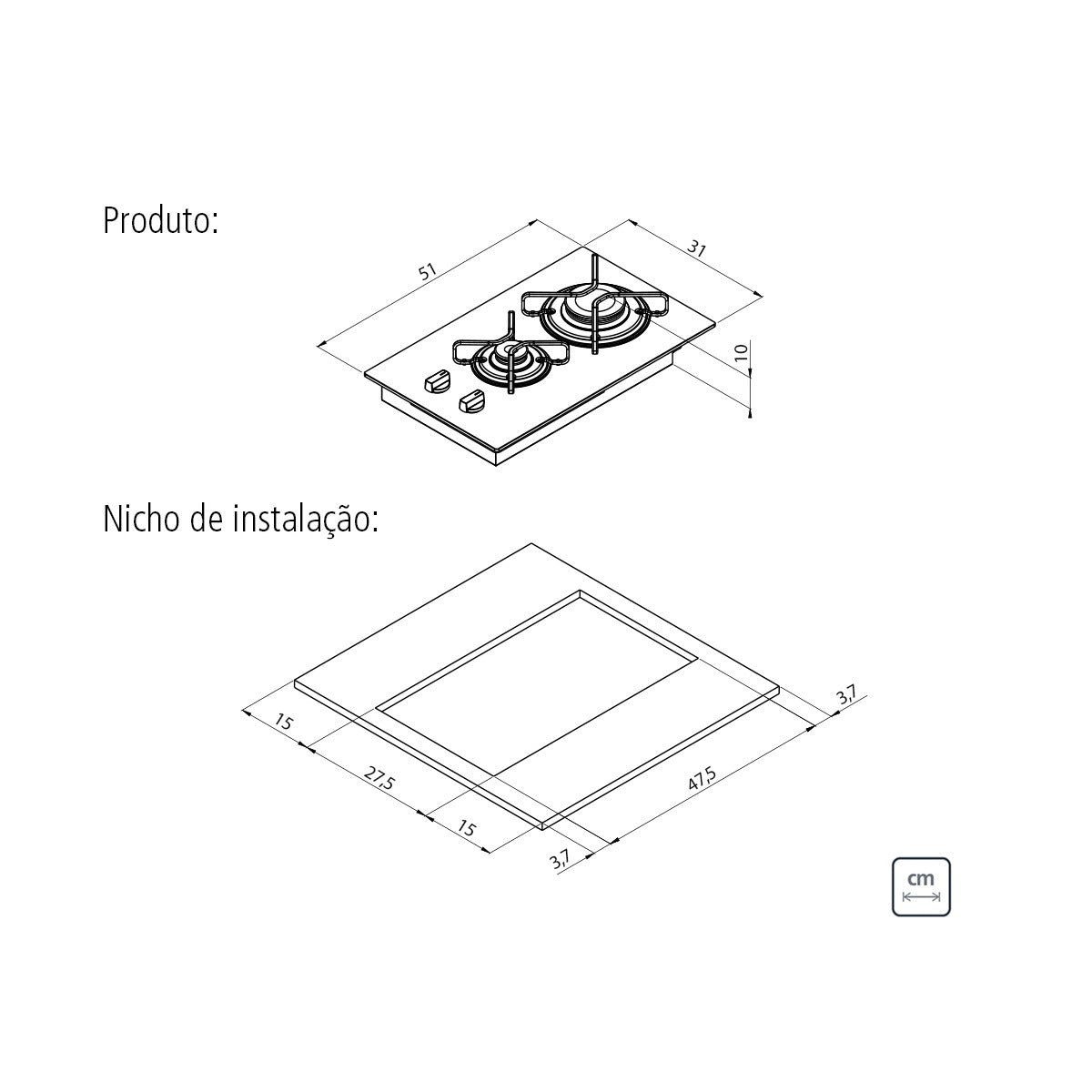 Cooktop a gas Tramontina de vidrio templado negro y rejillas de acero al carbono, con encendido automático y 2 quemadores