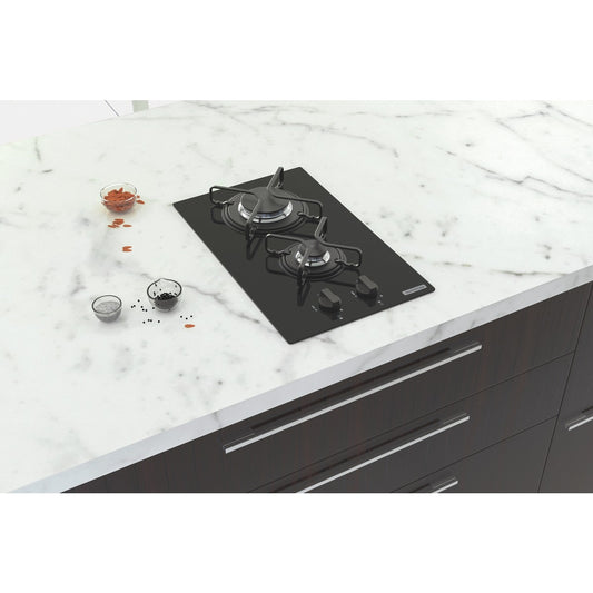 Cooktop a gas Tramontina de vidrio templado negro y rejillas de acero al carbono, con encendido automático y 2 quemadores