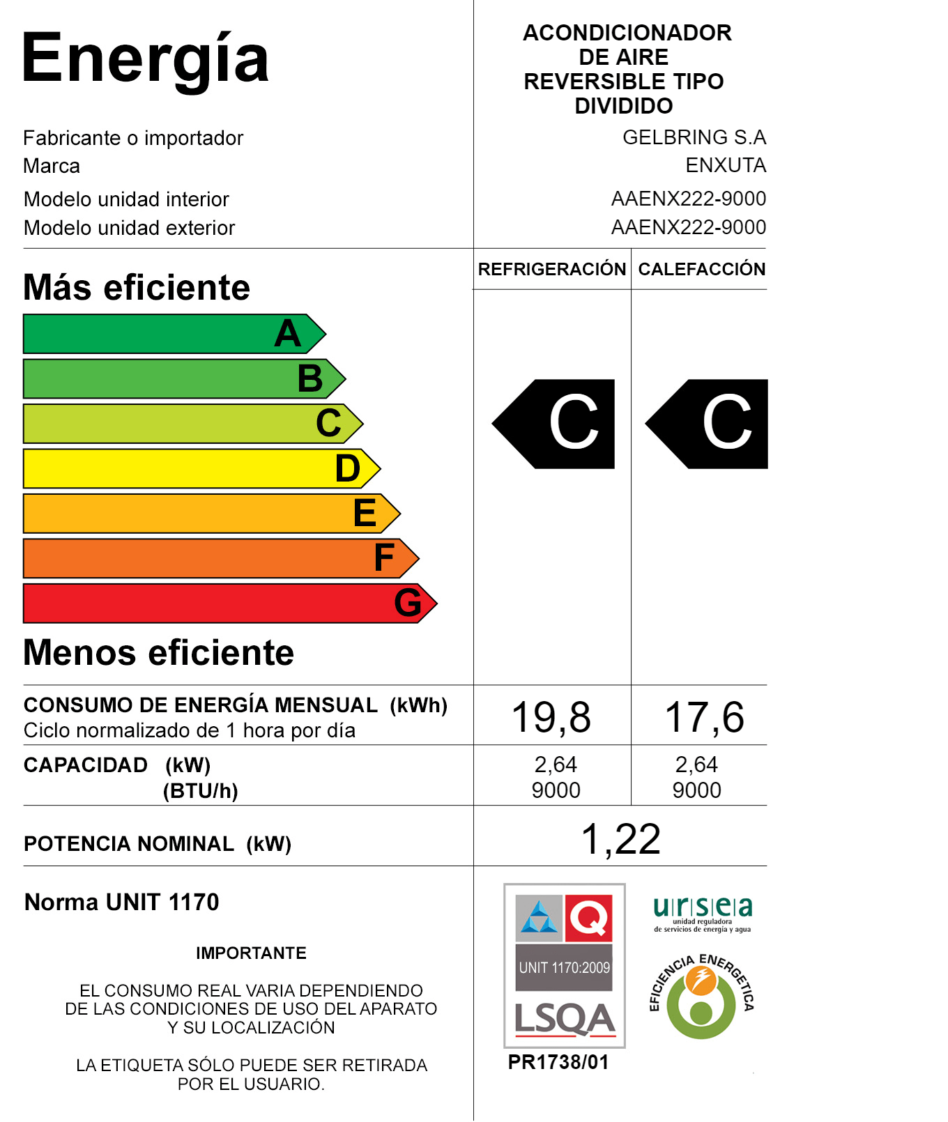 Aire Acondicionado 9000 BTU – Enxuta – AAENX222 – 9001