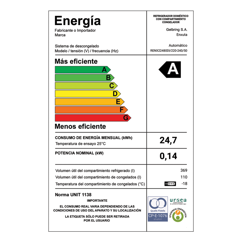 Refrigerador No Frost – RENX22480DI – Enxuta