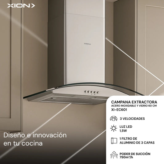 campana extractora acero inox con vidrio 60 cm