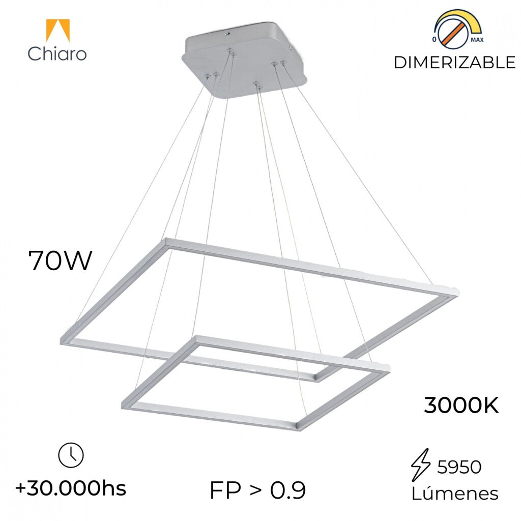 Colgante led dos Marcos 60 + 40cm 70W Dimerizable Plata