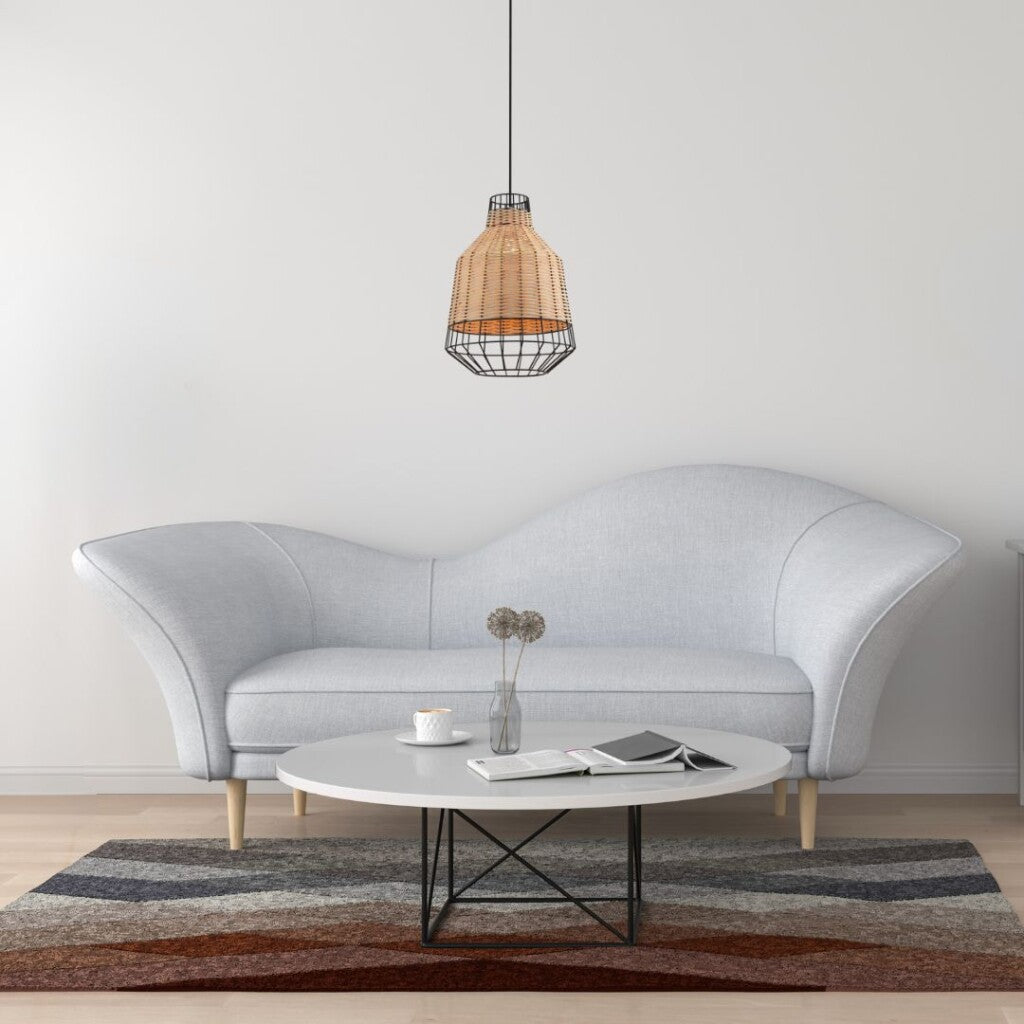 Colgante rattan color natural y reja negra 40cm