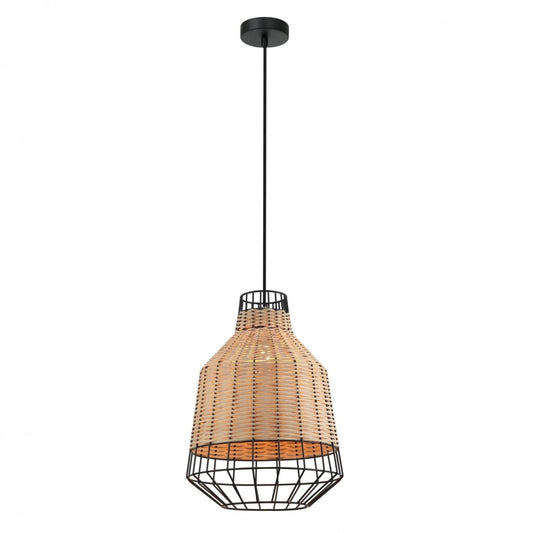 Colgante rattan color natural y reja negra 40cm