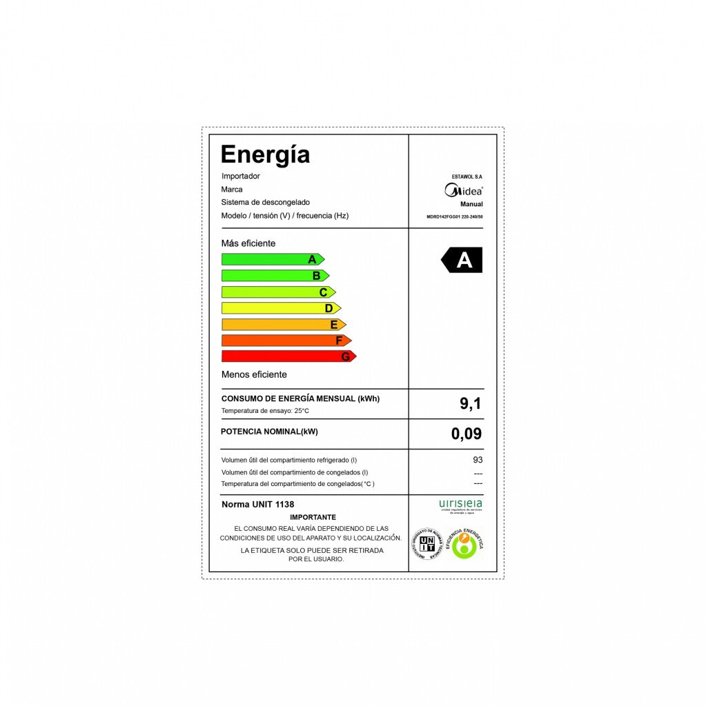 Frigobar 93L Midea MDRD142FGG01