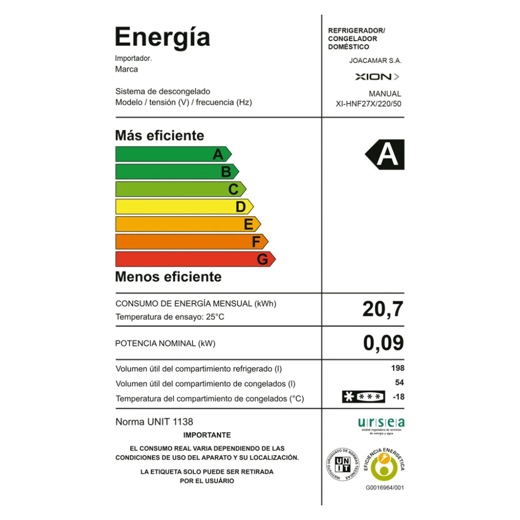 heladera con freezer 252 acero inoxidable XI-HNF27X