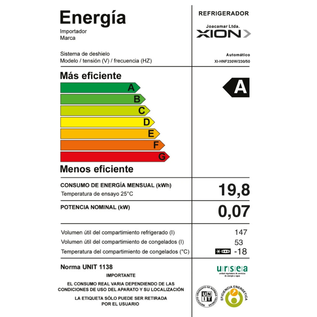 heladera refrigerador con freezer frío seco 200 litros