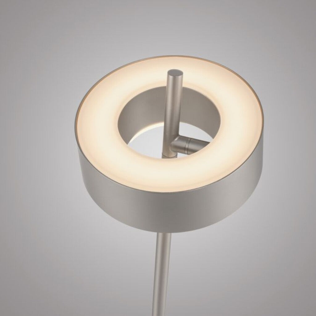 LAMPARA DE PIE ANILLO PLATA DIMERIZABLE Y CCT 9W CON CONTROL - 140CM