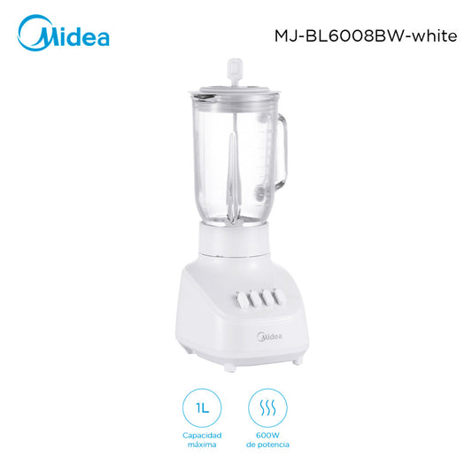 Licuadora Midea Blanca 1L Jarra de vidrio MJ-BL6008BWW