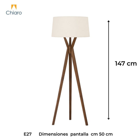 Luminaria de pie pantalla natural y madera E27 147cm