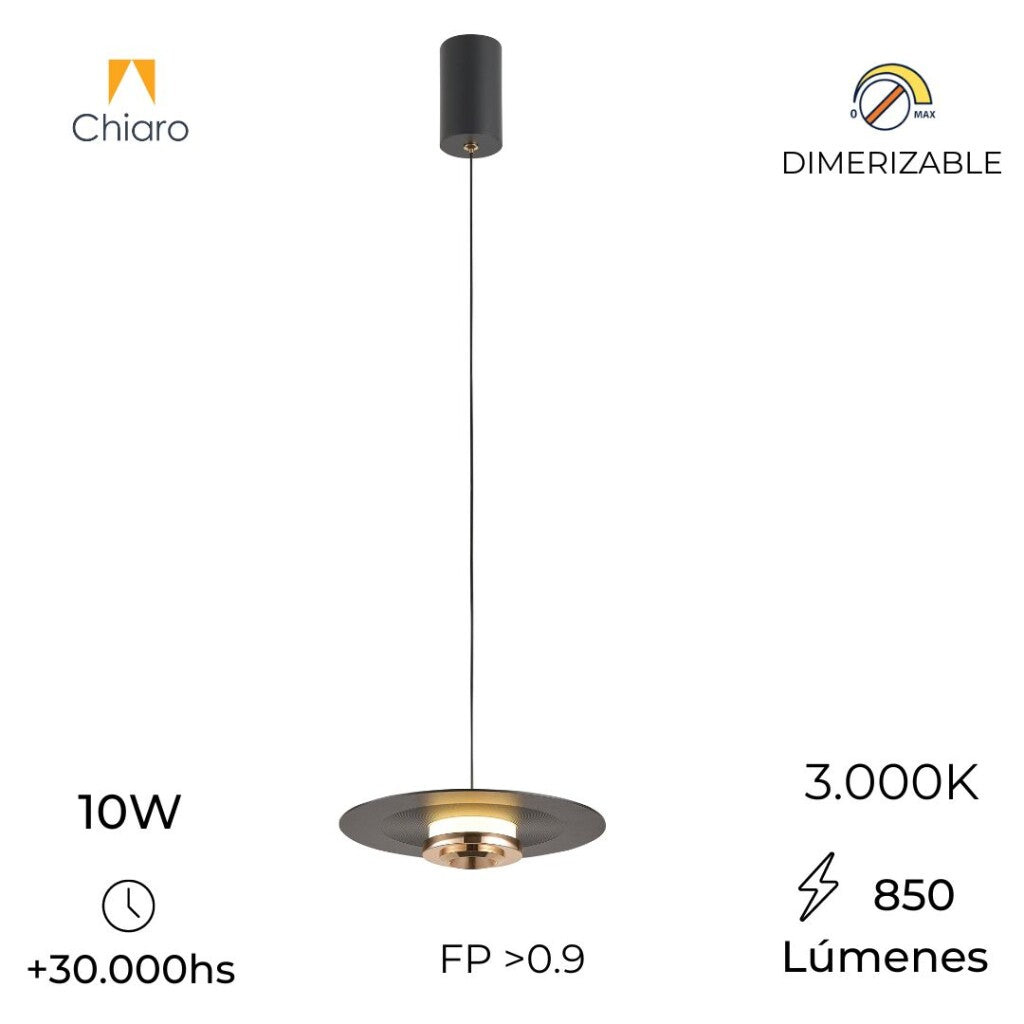 Luminaria RETRACTIL led negra y dorada 10W dimerizable, 24cm