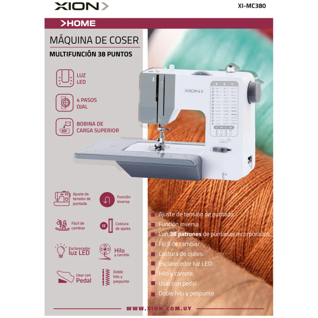 máquina de coser con 38 patrones de puntadas