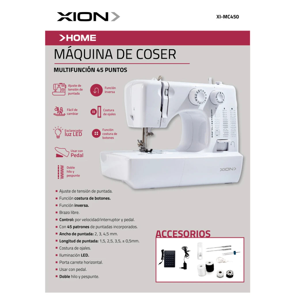 máquina de coser con 45 patrones de puntadas