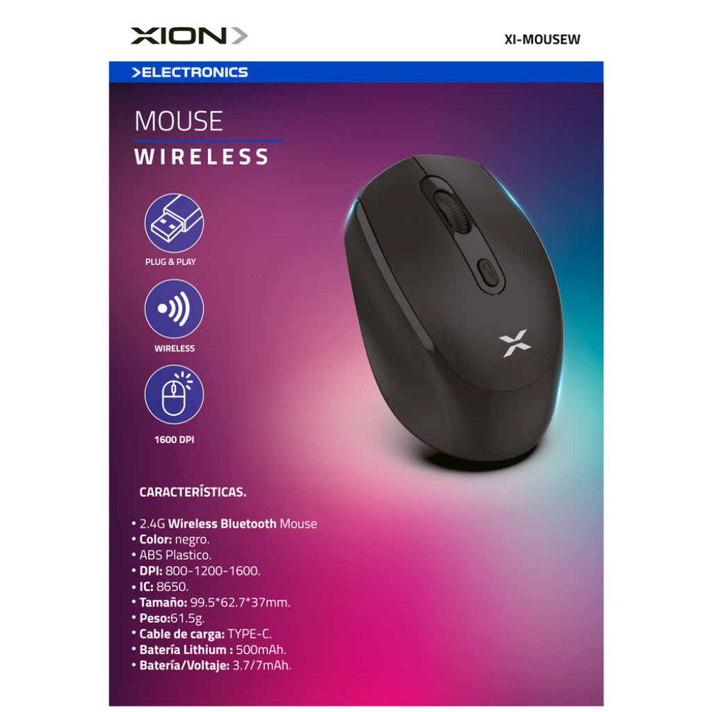 mouse inalámbrico recargable xion