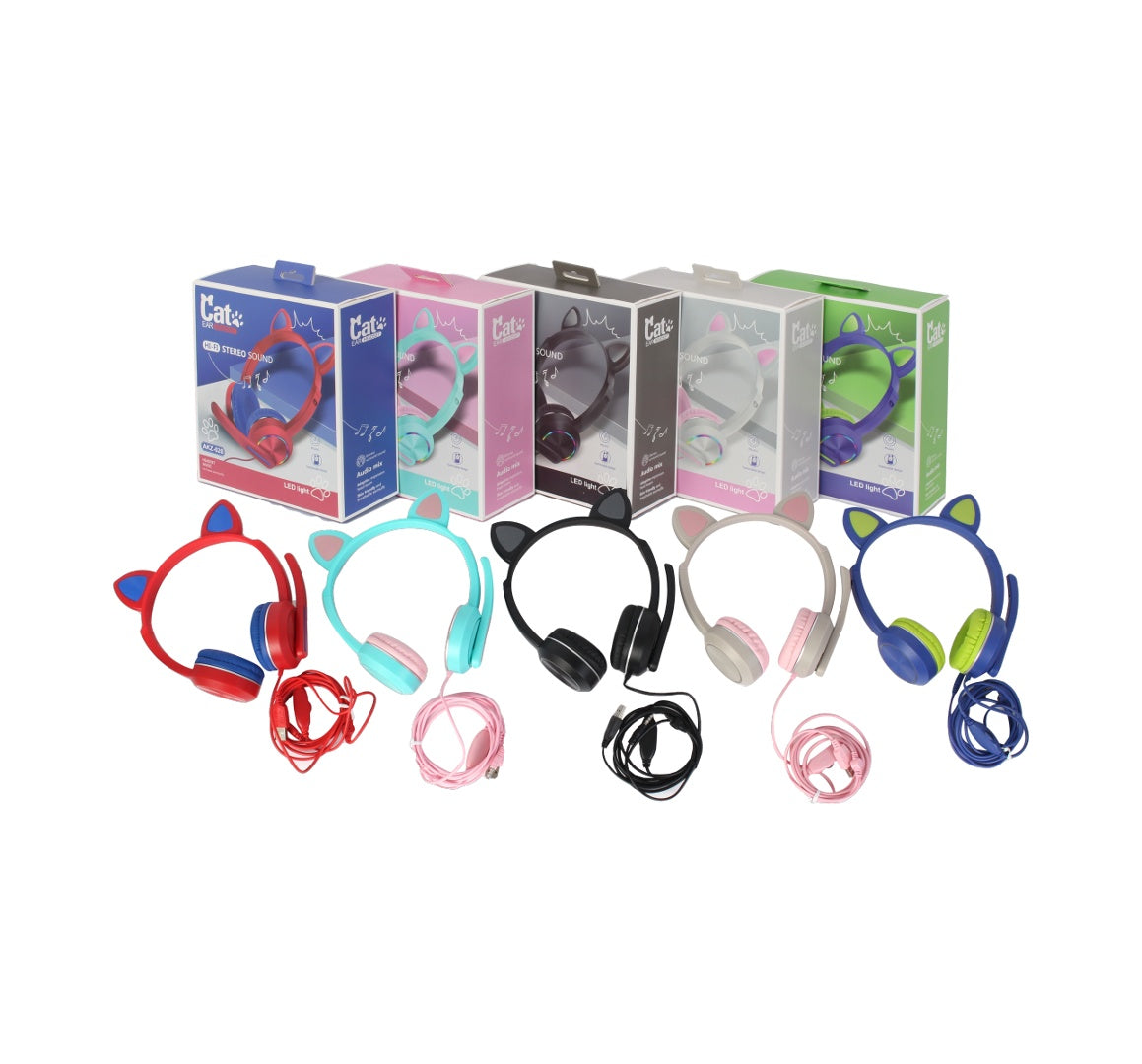 Auriculares con orejas, micrófono y luz led 21 x 18 cm