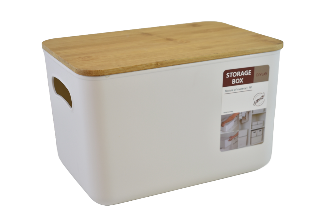 Caja plástica con tapa de madera 25.5x16x18cm