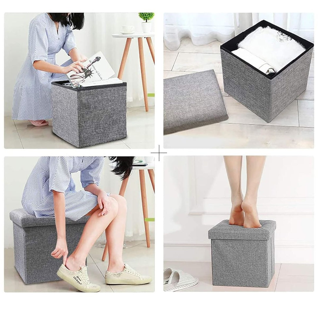 Banco puff baúl plegable gris 38x38x38cm.