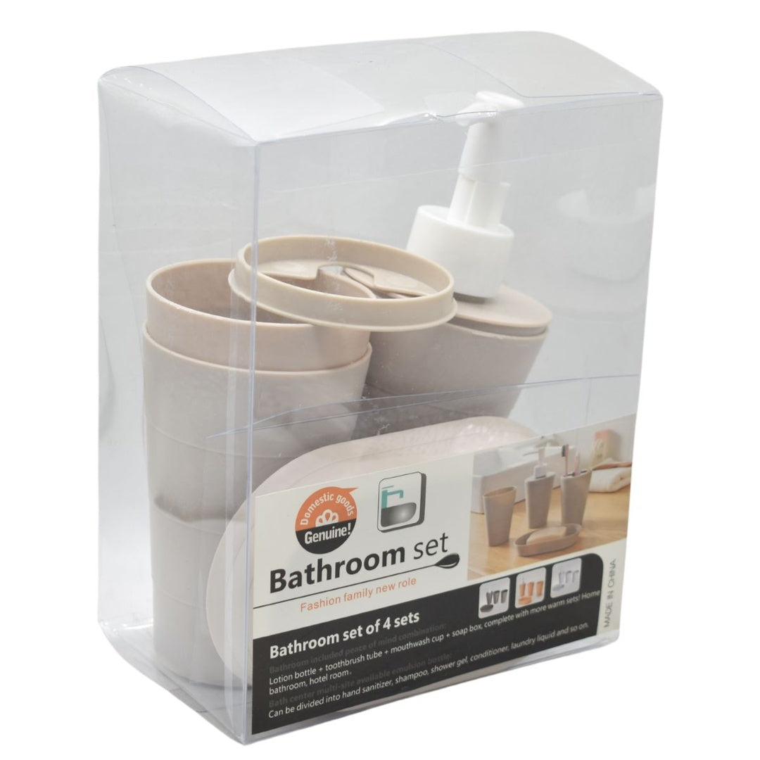 Set de accesorios plásticos para baño 4 pcs marrón