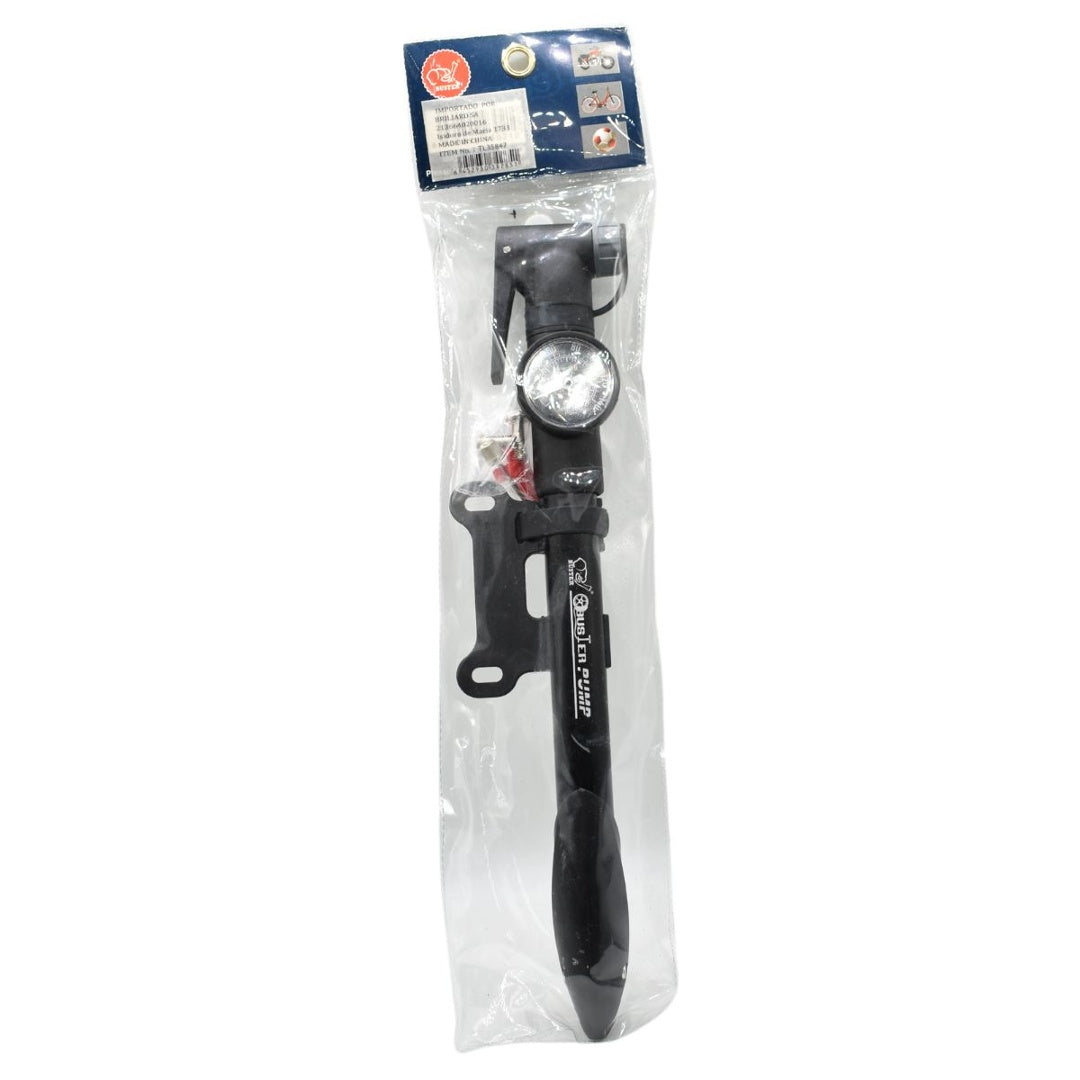 Mini inflador con medidor y soporte negro 31cm