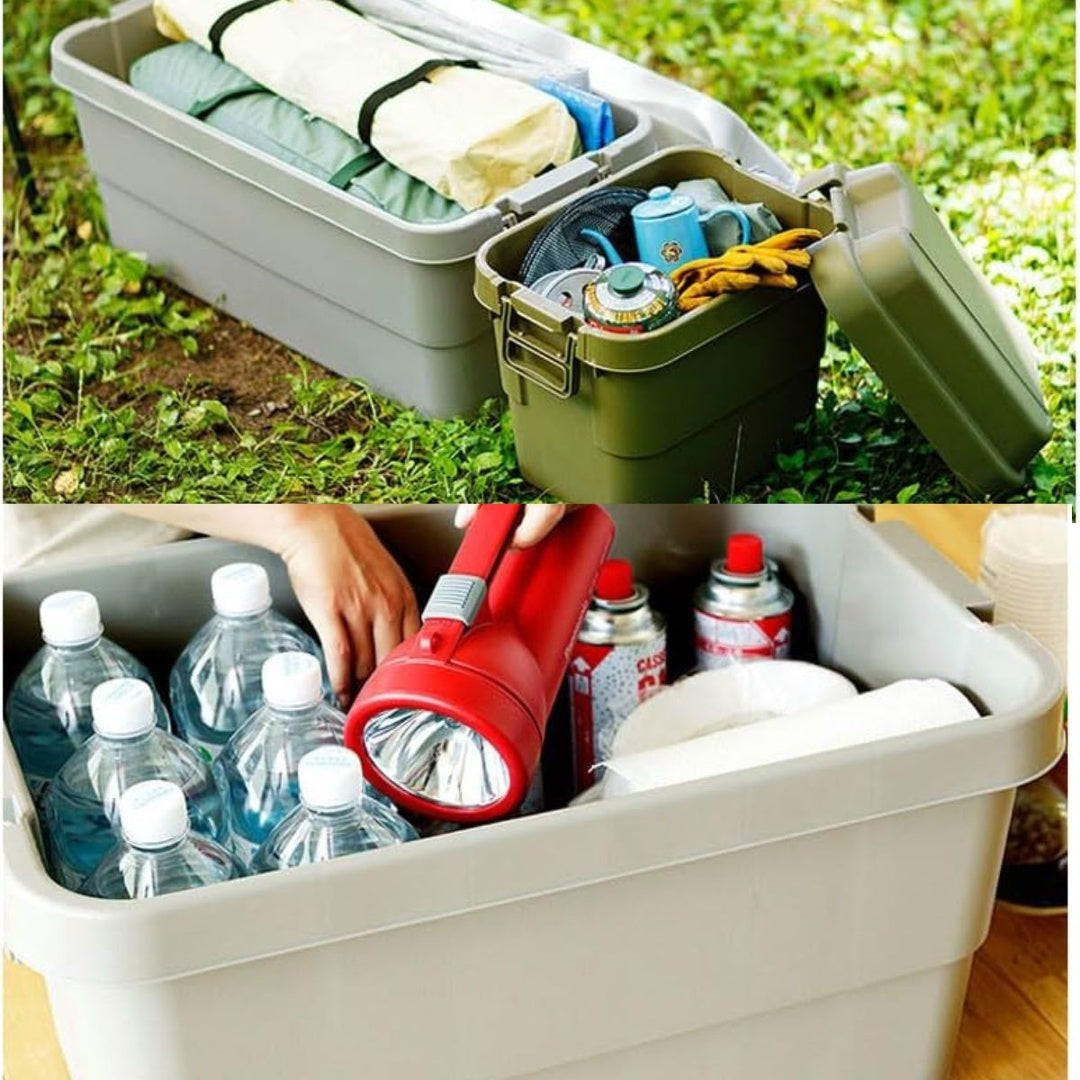 Caja plástica multifunción con tapa y asas gris 58x37x36cm