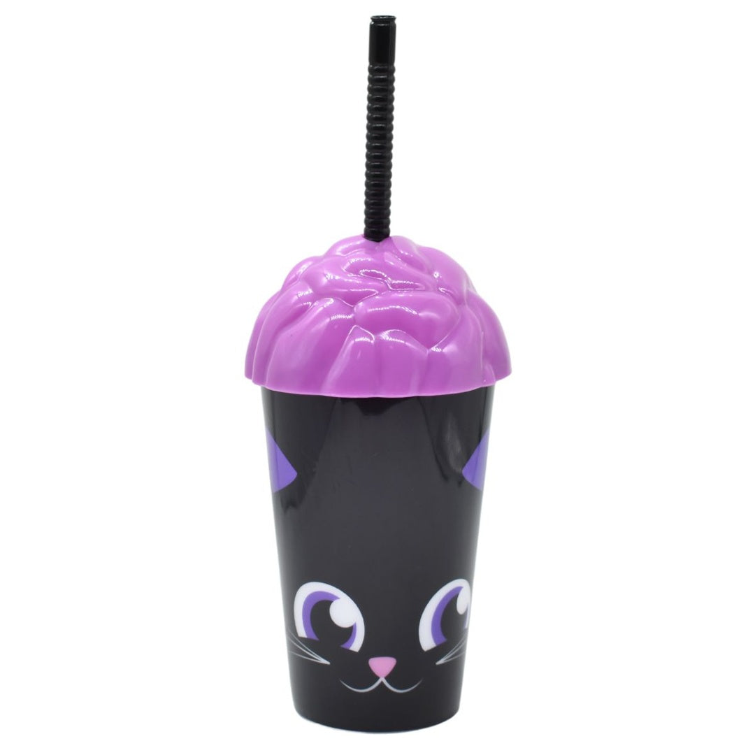 Vaso plástico con sorbito Halloween violeta 350ml