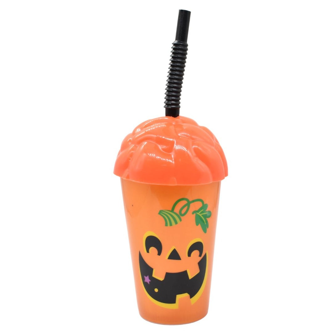 Vaso plástico con sorbito Halloween naranja 350ml