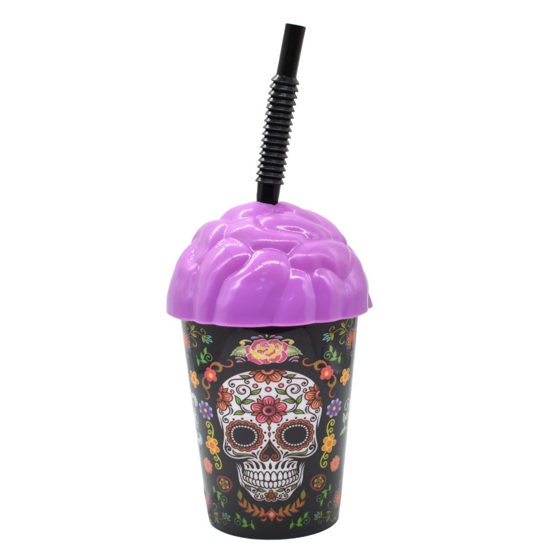 Vaso plástico con sorbito Halloween calavera 380ml