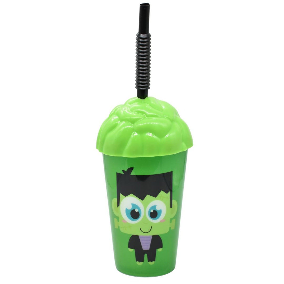 Vaso plástico con sorbito Halloween verde 350ml